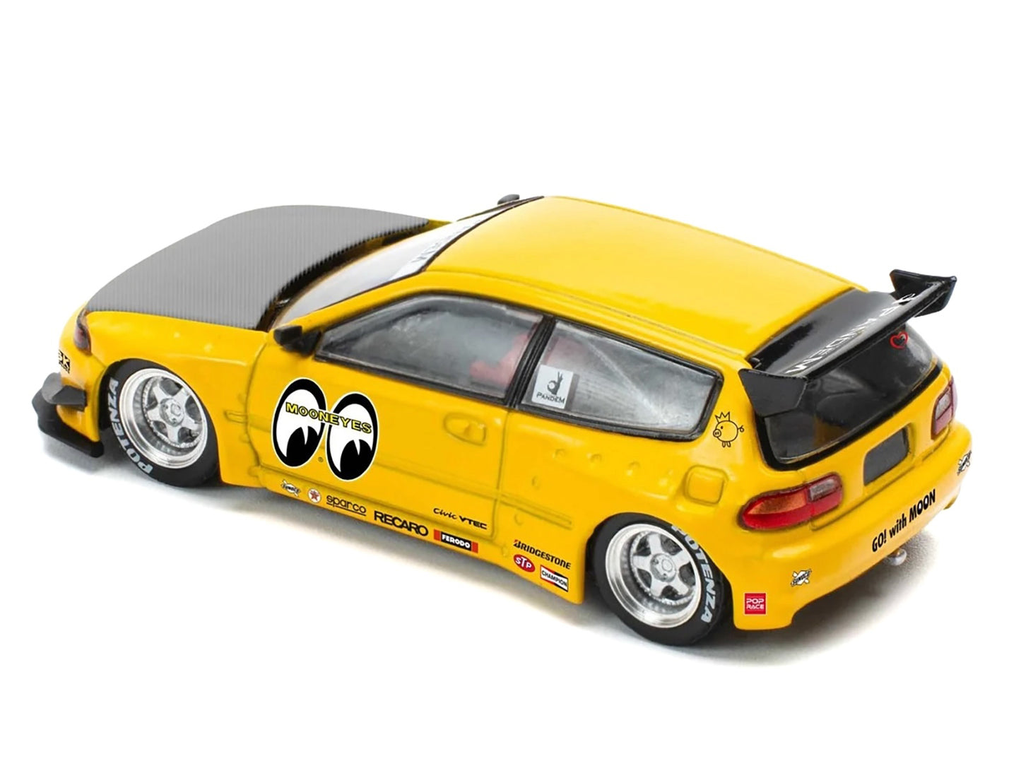 Pandem Civic EG6 RHD (Right Hand Drive) "Mooneyes" Yellow with Carbon Hood "Enigma Exclusive Edition" 1/64 T&y Diecast Model Car by Pop Race