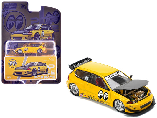Pandem Civic EG6 RHD (Right Hand Drive) "Mooneyes" Yellow with Carbon Hood "Enigma Exclusive Edition" 1/64 T&y Diecast Model Car by Pop Race