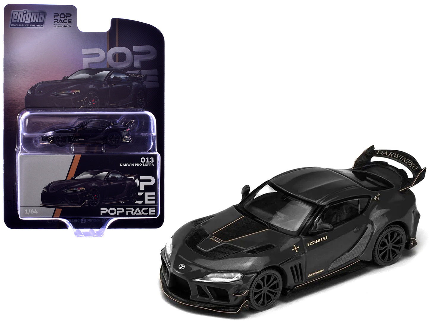 T&yota Supra DarwinPro Black with Gold Accents "Enigma Exclusive Edition" 1/64 T&y Diecast Model Car by Pop Race