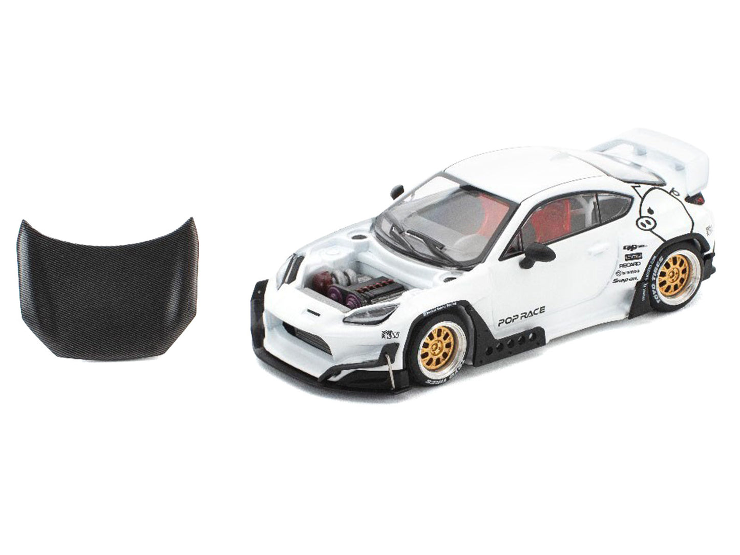 Toyota Pandem GR86 White with Carbon Hood "Enigma Exclusive Edition" 1/64 Diecast Model Car by Pop Race
