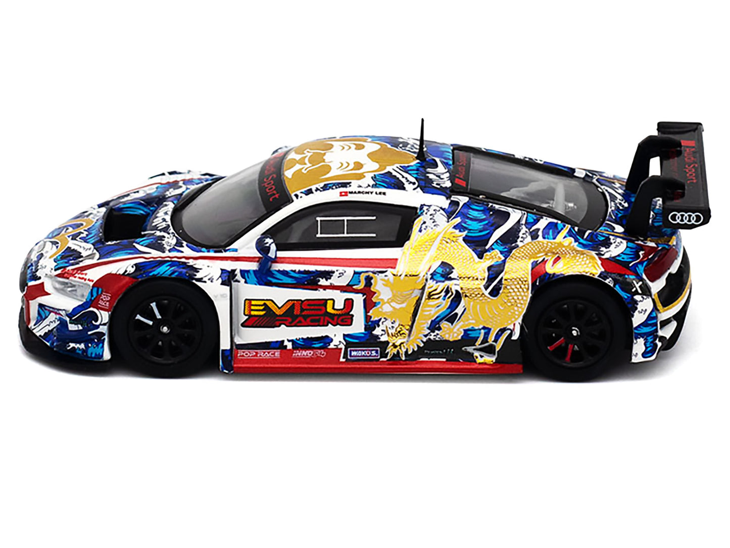 Audi R8 LMS "Evisu Racing X Works" White with Graphics 1/64 T&y Diecast Model Car by Pop Race
