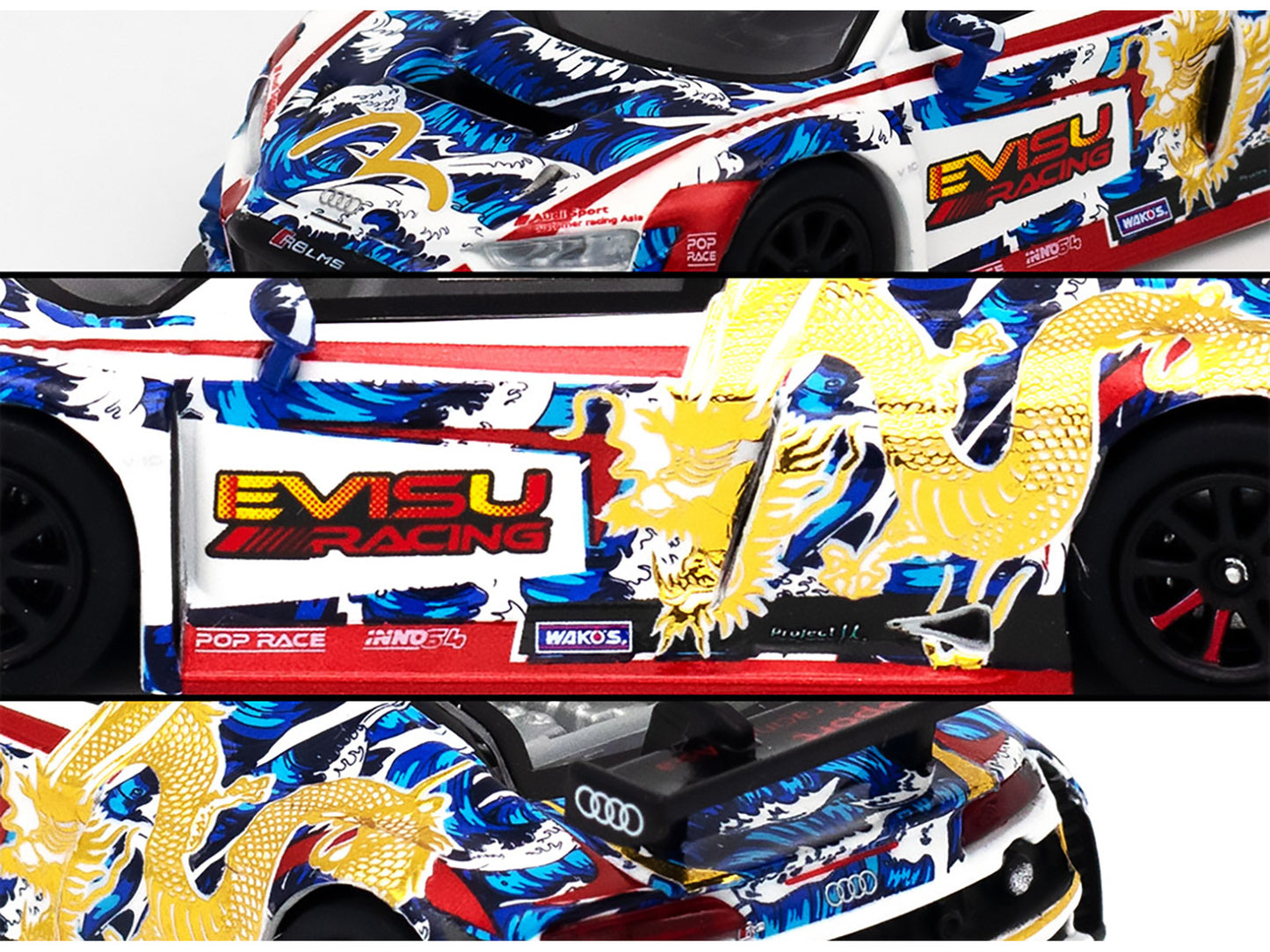 Audi R8 LMS "Evisu Racing X Works" White with Graphics 1/64 T&y Diecast Model Car by Pop Race