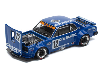 Skyline GT-R V8 Drift "Hakosuka" RHD (Right Hand Drive) #12 "Calsonic" Blue with Graphics 1/64 T&y Diecast Model Car by Pop Race