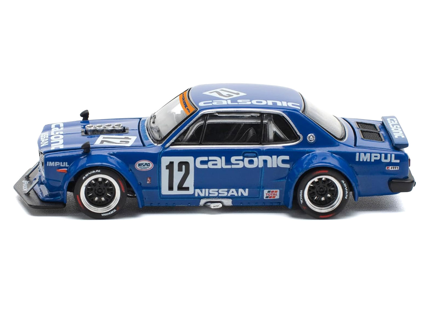 Skyline GT-R V8 Drift "Hakosuka" RHD (Right Hand Drive) #12 "Calsonic" Blue with Graphics 1/64 T&y Diecast Model Car by Pop Race