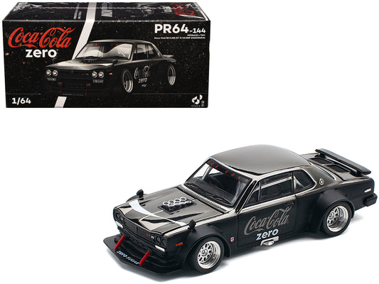 Skyline GT-R V8 Drift "Hakosuka" RHD (Right Hand Drive) "Coca-Cola Zero" Dark Chrome and Black 1/64 T&y Diecast Model Car by Pop Race