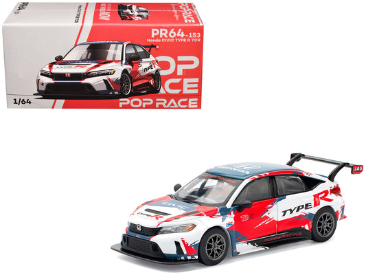 Honda Civic Type R TCR "Presentation" White with Graphics 1/64 T&y Diecast Model Car by Pop Race