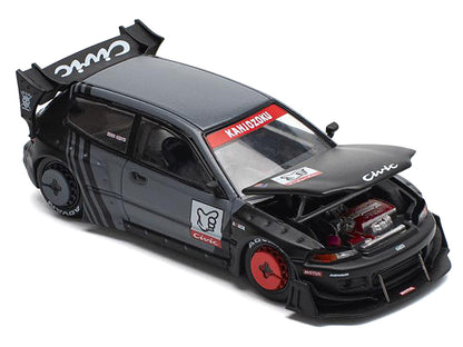 Pandem Civic EG6 RHD (Right Hand Drive) "Kanjozoku" Matt Black and Gray with Graphics 1/64 T&y Diecast Model Car by Pop Race