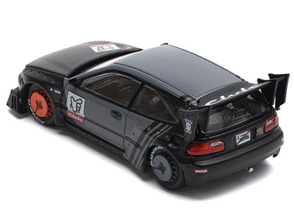 Pandem Civic EG6 RHD (Right Hand Drive) "Kanjozoku" Matt Black and Gray with Graphics 1/64 T&y Diecast Model Car by Pop Race
