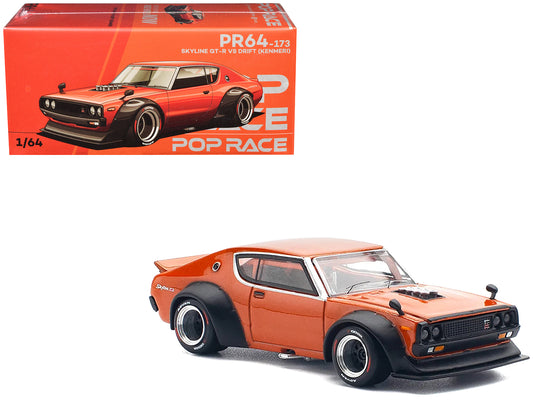 Skyline GT-R V8 Drift "Kenmeri" RHD (Right Hand Drive) Orange Metallic 1/64 T&y Diecast Model Car by Pop Race