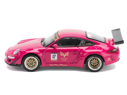 RWB 997 #12 "Hotel Ava" Pink Metallic 1/64 Diecast Model Car by Pop Race