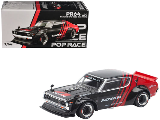 Skyline KPGC110 "Kenmeri" RHD (Right Hand Drive) "ADVAN" Black and Red 1/64 T&y Diecast Model Car by Pop Race
