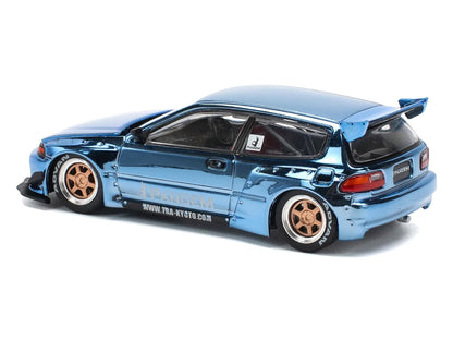 Pandem Civic EG6 RHD (Right Hand Drive) Blue Chrome 1/64 T&y Diecast Model Car by Pop Race