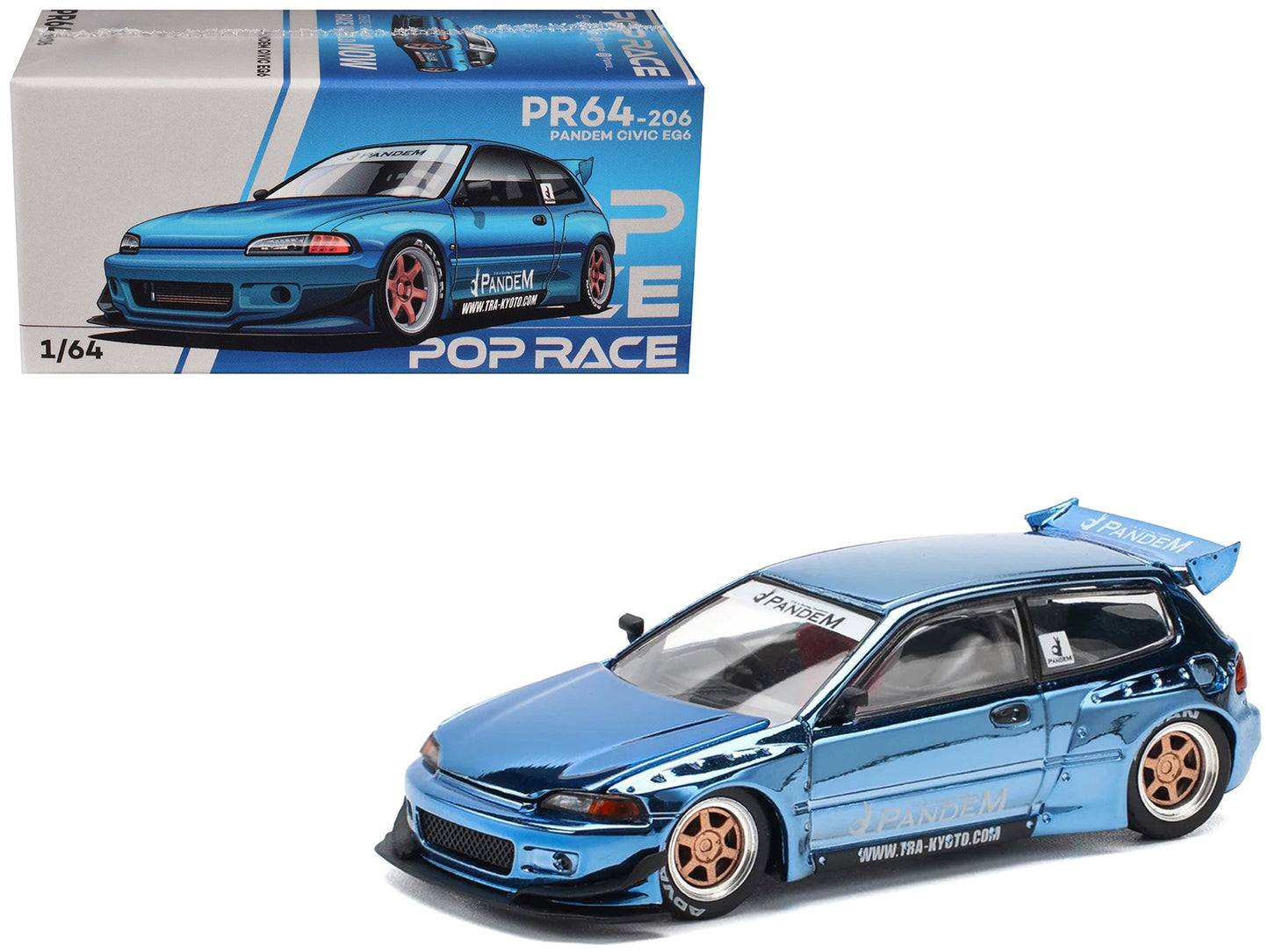 Pandem Civic EG6 RHD (Right Hand Drive) Blue Chrome 1/64 T&y Diecast Model Car by Pop Race