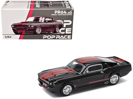 Shelby Mustang GT500 Dark Chrome with Red Stripes 1/64 T&y Diecast Model Car by Pop Race