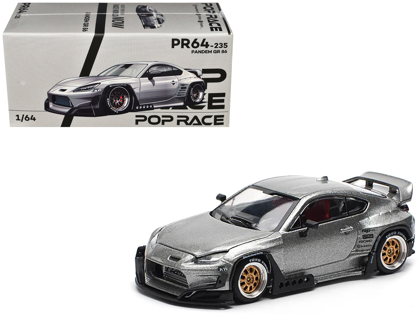 T&yota Pandem GR86 Silver Metallic 1/64 T&y Diecast Model Car by Pop Race