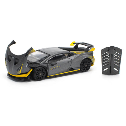 Lamborghini Huracan STO Matt Gray Metallic with Yellow Accents 1/64 T&y Diecast Model Car by Pop Race