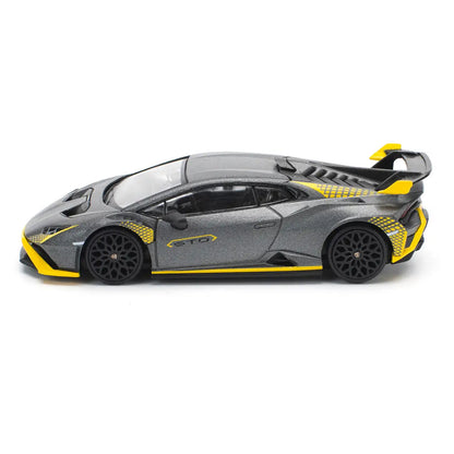 Lamborghini Huracan STO Matt Gray Metallic with Yellow Accents 1/64 T&y Diecast Model Car by Pop Race