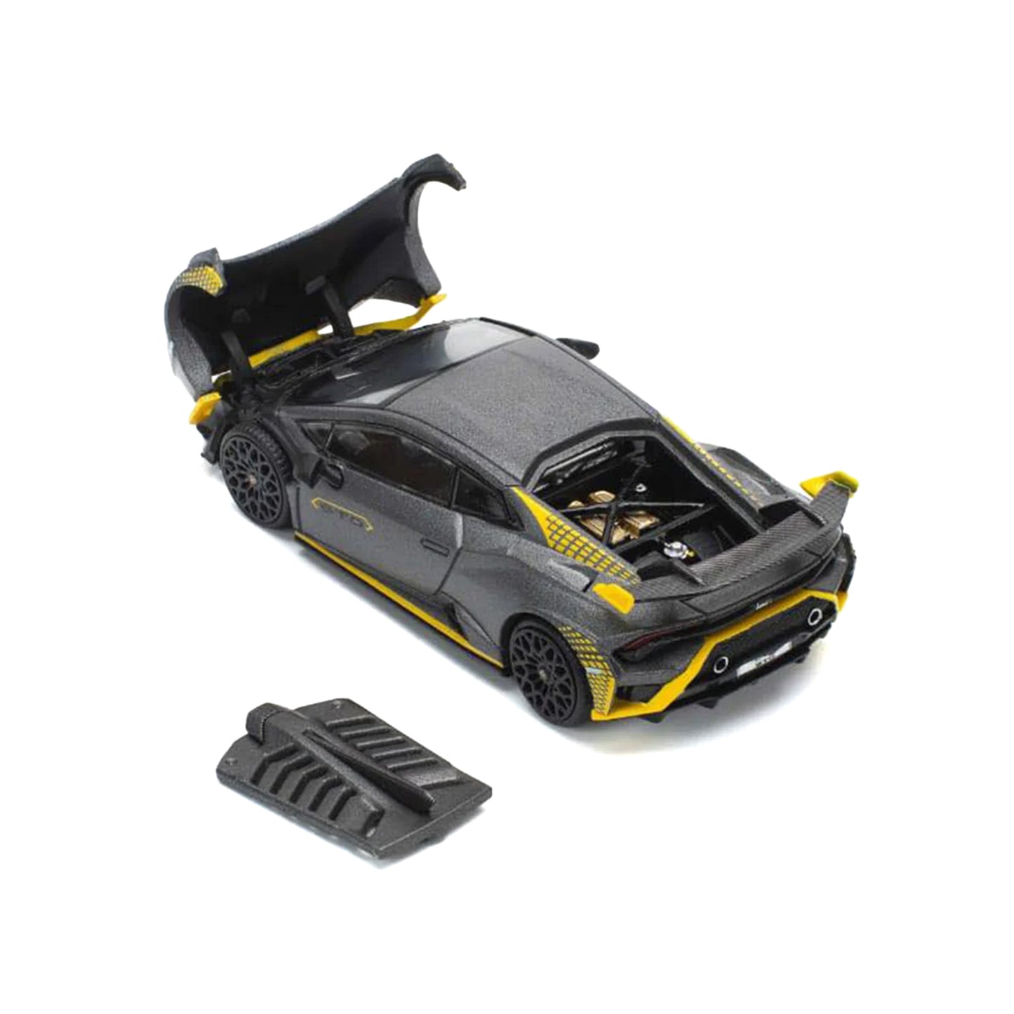Lamborghini Huracan STO Matt Gray Metallic with Yellow Accents 1/64 T&y Diecast Model Car by Pop Race