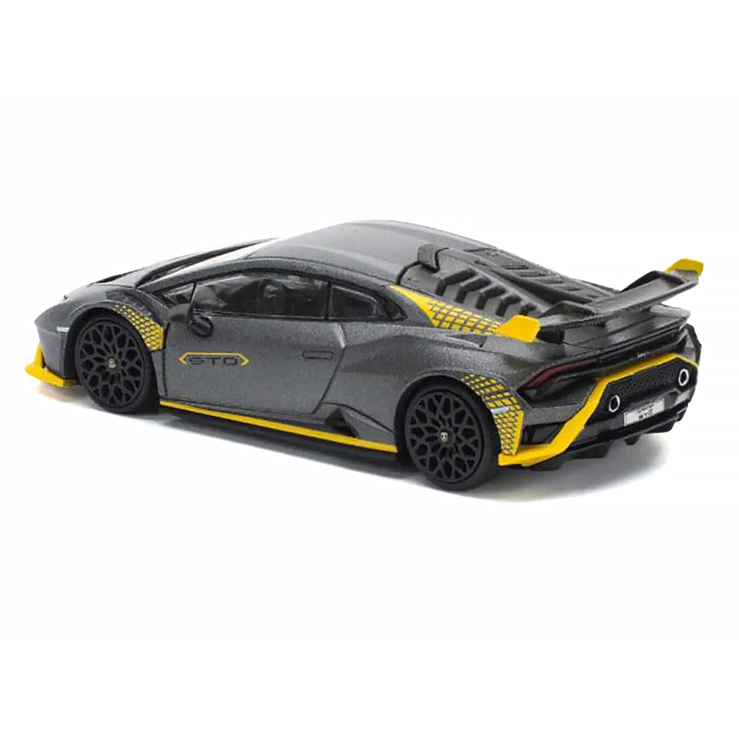 Lamborghini Huracan STO Matt Gray Metallic with Yellow Accents 1/64 T&y Diecast Model Car by Pop Race