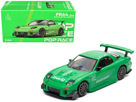 Mazda RX7 "RE Amemiya" Widebody RHD (Right Hand Drive) Green 1/64 T&y Diecast Model Car by Pop Race