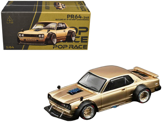 Skyline GT-R V8 Drift "Hakosuka" RHD (Right Hand Drive) Gold Metallic 1/64 T&y Diecast Model Car by Pop Race