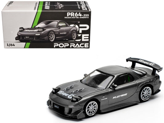 Mazda RX7 (FD) "RE Amemiya" Widebody RHD (Right Hand Drive) Gunmetal Gray Metallic with Carbon Hood 1/64 T&y Diecast Model Car by Pop Race