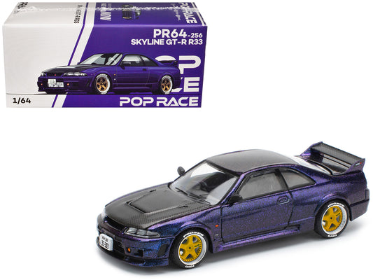 Skyline GT-R (R33) RHD (Right Hand Drive) Midnight Purple Metallic with Carbon Hood 1/64 T&y Diecast Model Car by Pop Race