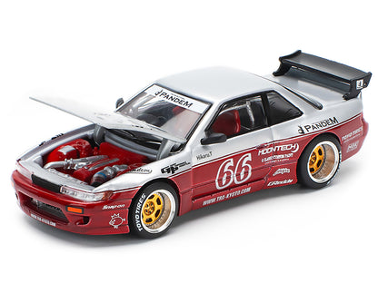 Nissan Pandem S13 RHD (Right Hand Drive) #66 "Moontech" Silver and Red Metallic 1/64 T&y Diecast Model Car by Pop Race