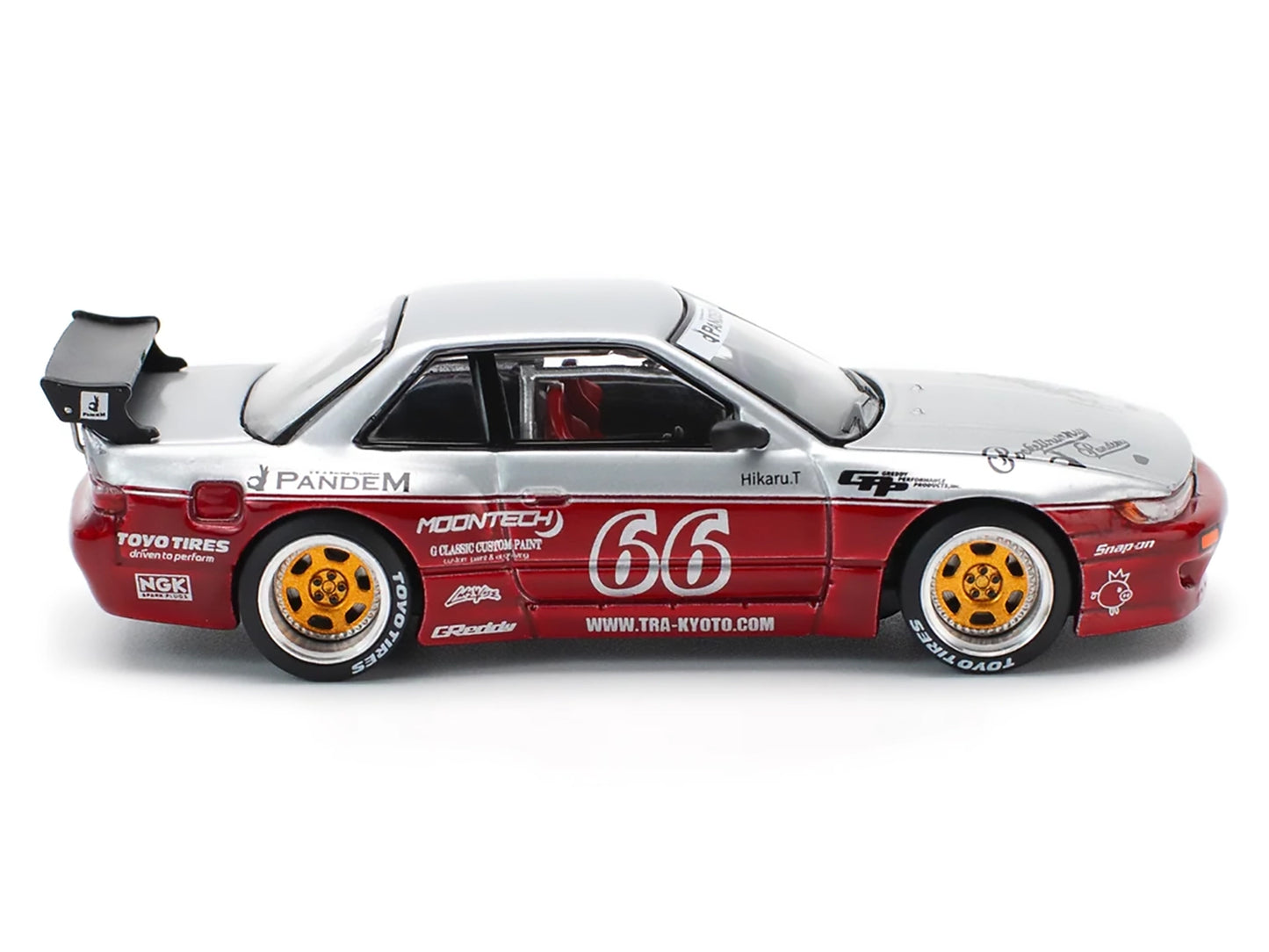 Nissan Pandem S13 RHD (Right Hand Drive) #66 "Moontech" Silver and Red Metallic 1/64 T&y Diecast Model Car by Pop Race
