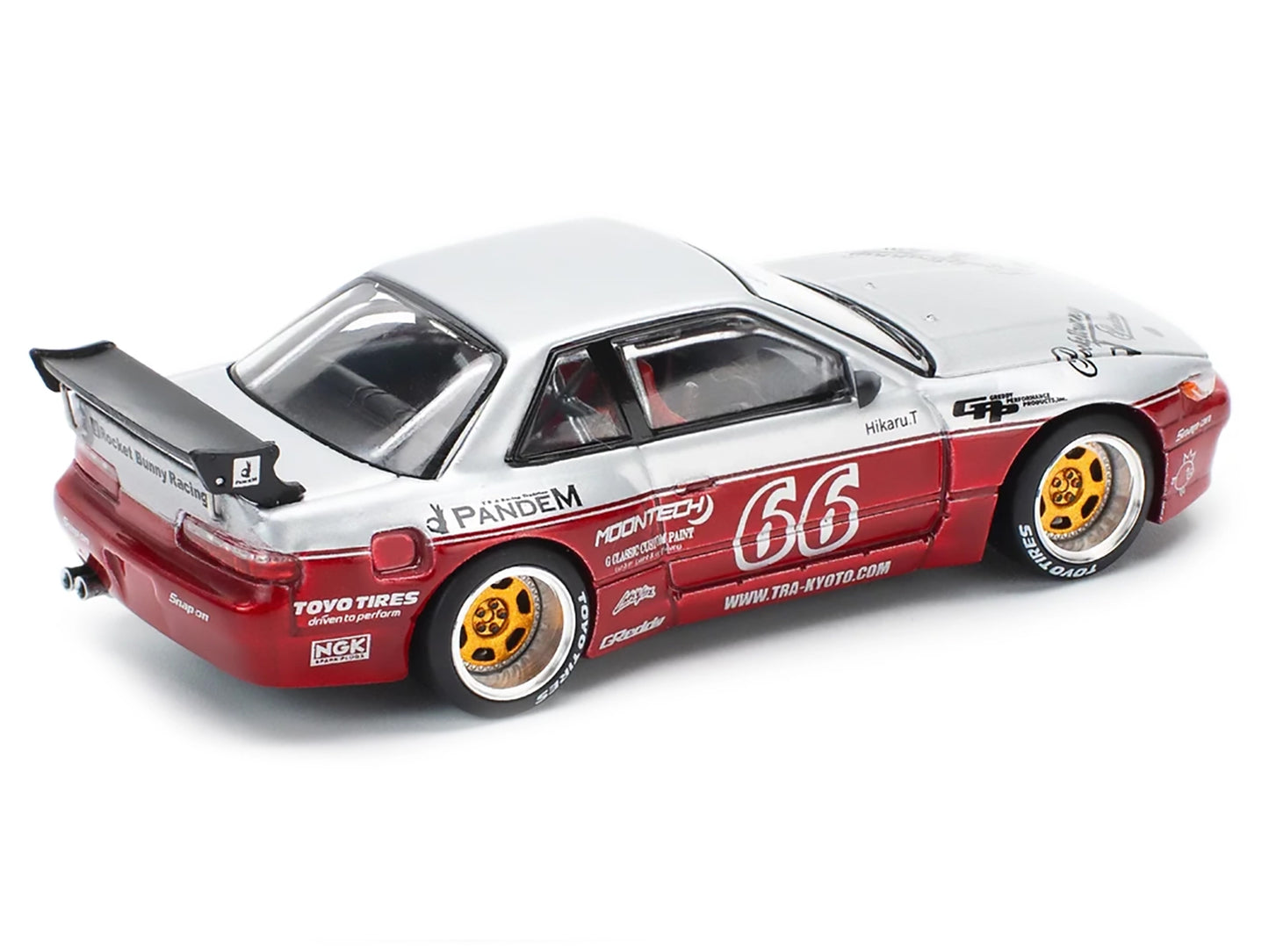 Nissan Pandem S13 RHD (Right Hand Drive) #66 "Moontech" Silver and Red Metallic 1/64 T&y Diecast Model Car by Pop Race