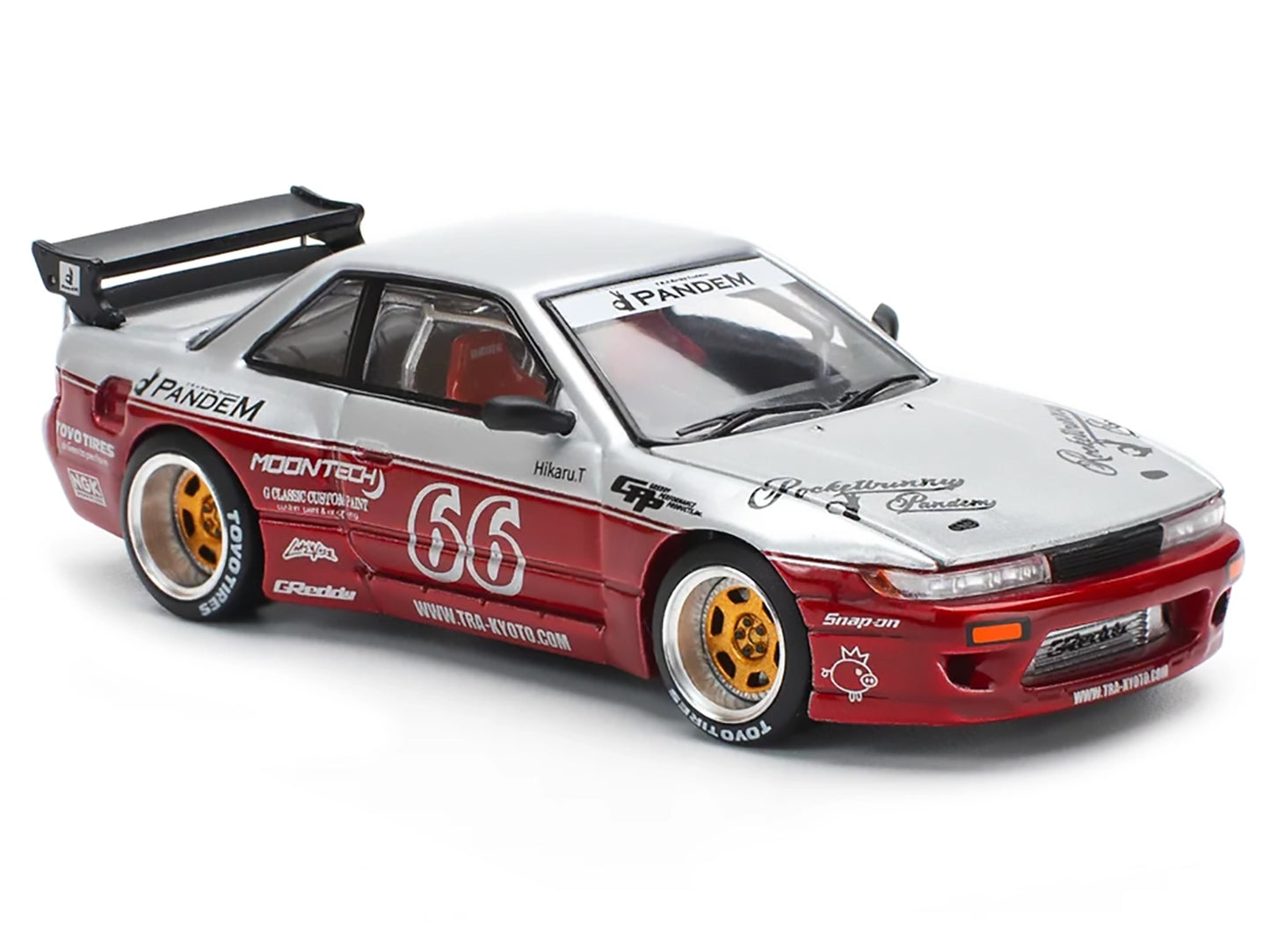 Nissan Pandem S13 RHD (Right Hand Drive) #66 "Moontech" Silver and Red Metallic 1/64 T&y Diecast Model Car by Pop Race