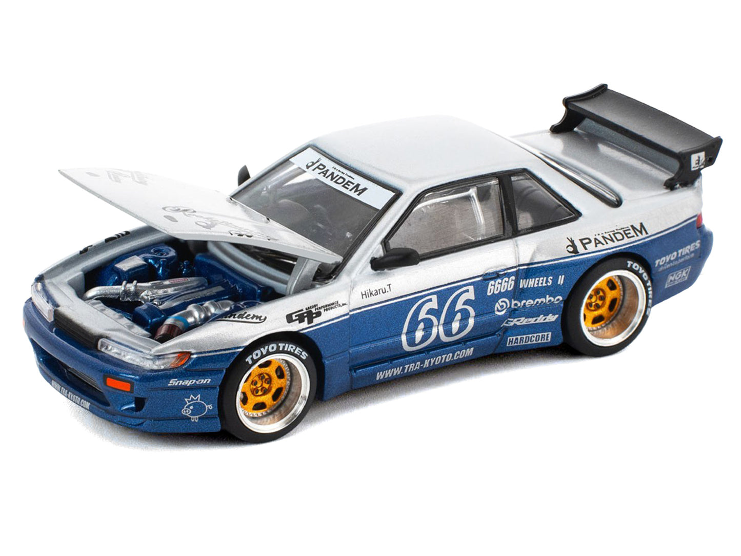 Pandem S13 RHD (Right Hand Drive) Silver and Moontech Blue Metallic with Graphics 1/64 Diecast Model Car by Pop Race