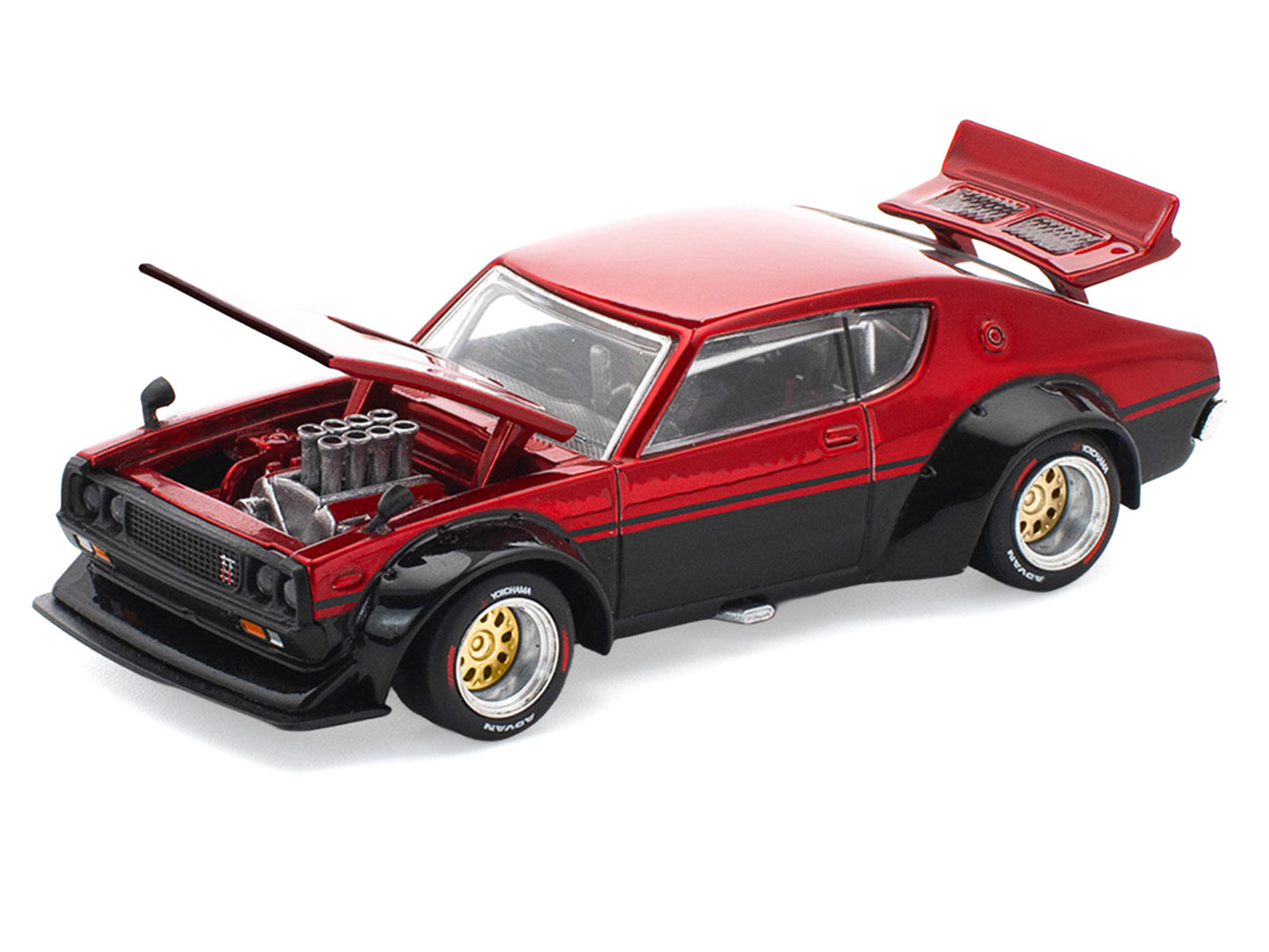 Skyline KPGC110 "Kenmeri" RHD (Right Hand Drive) Red Metallic and Black 1/64 T&y Diecast Model Car by Pop Race