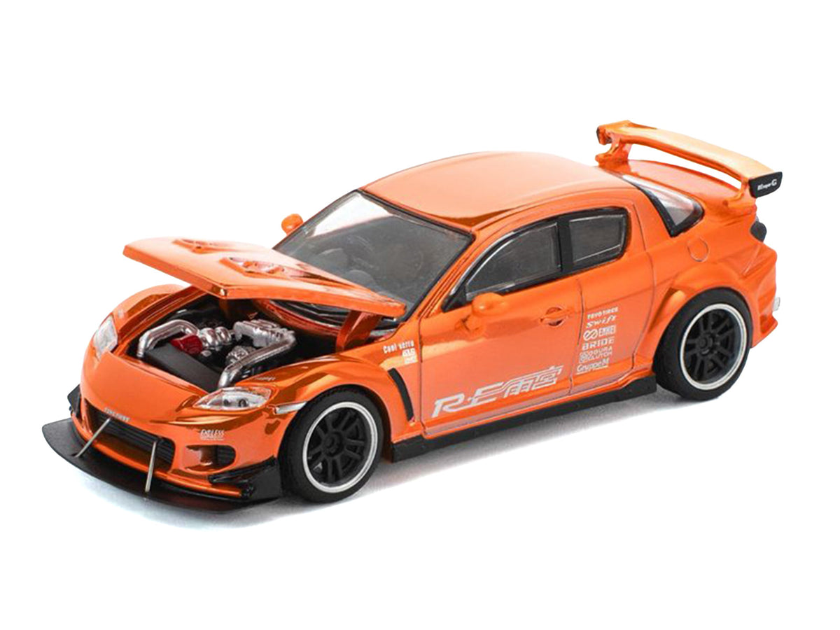 Mazda RX8 RE-Amemiya Widebody RHD Orange Chrome 1/64 Diecast Model Car