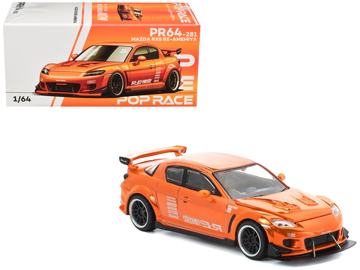 Mazda RX8 RE-Amemiya Widebody RHD Orange Chrome 1/64 Diecast Model Car