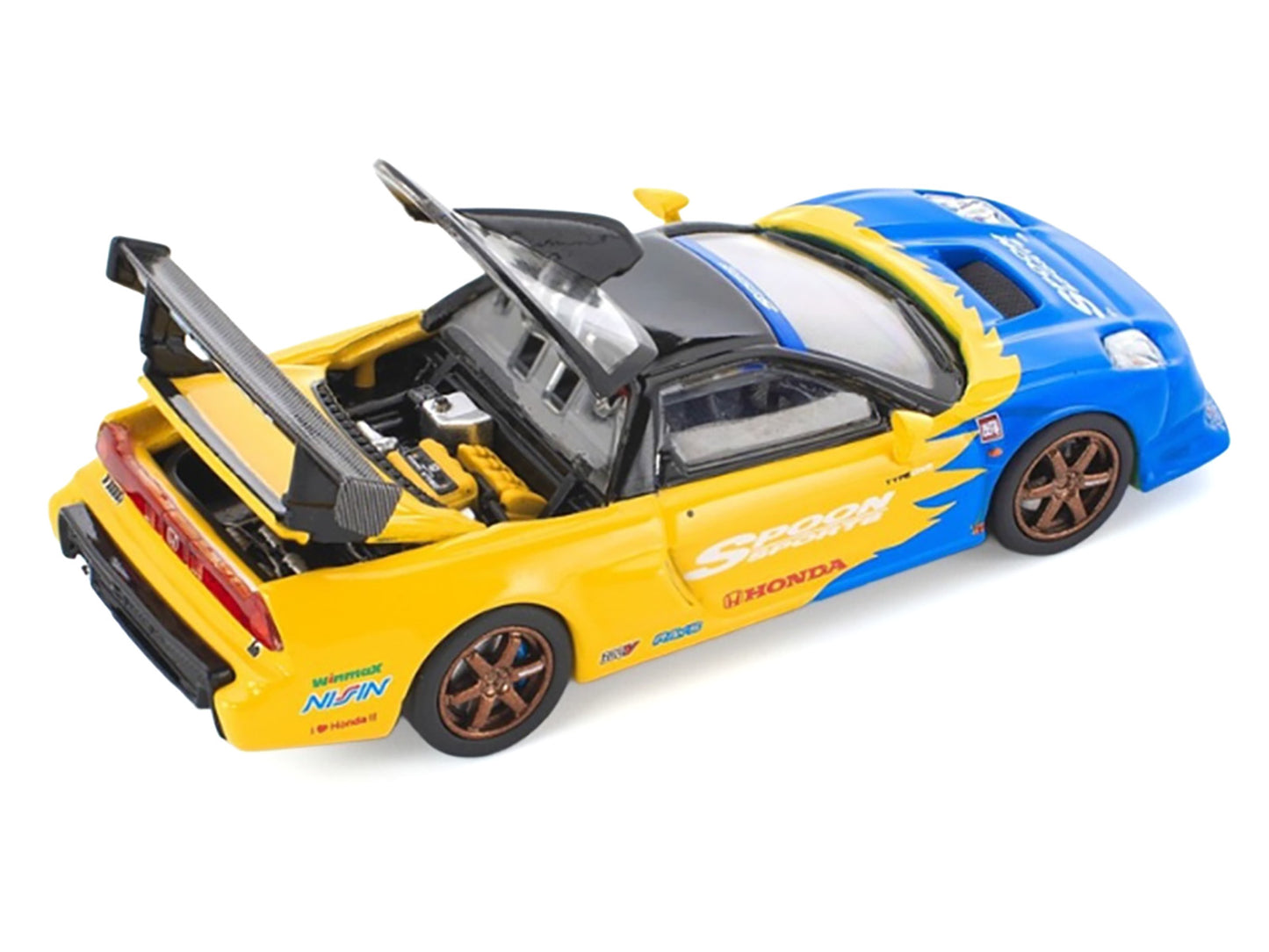 Honda NSX-R GT RHD (Right Hand Drive) "Spoon Sports" Blue and Yellow with Black Top 1/64 Diecast Model Car by Pop Race