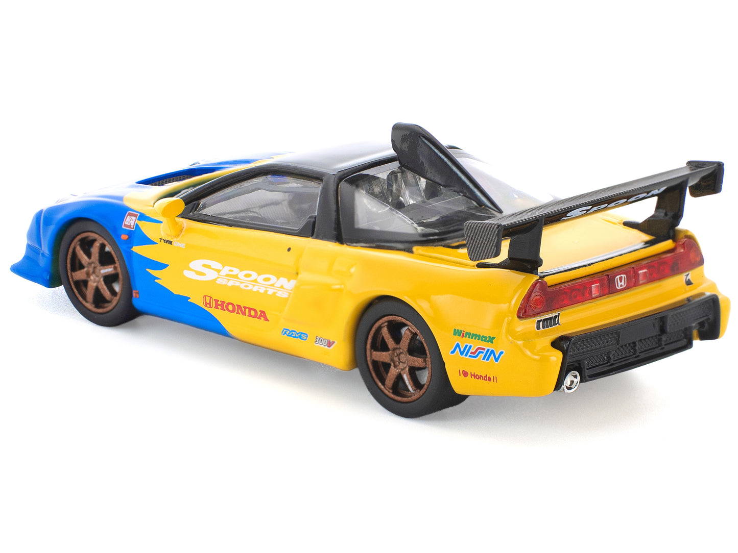 Honda NSX-R GT RHD (Right Hand Drive) "Spoon Sports" Blue and Yellow with Black Top 1/64 Diecast Model Car by Pop Race