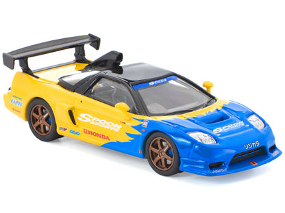 Honda NSX-R GT RHD (Right Hand Drive) "Spoon Sports" Blue and Yellow with Black Top 1/64 Diecast Model Car by Pop Race