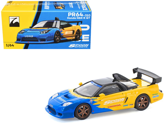 Honda NSX-R GT RHD (Right Hand Drive) "Spoon Sports" Blue and Yellow with Black Top 1/64 T&y Diecast Model Car by Pop Race