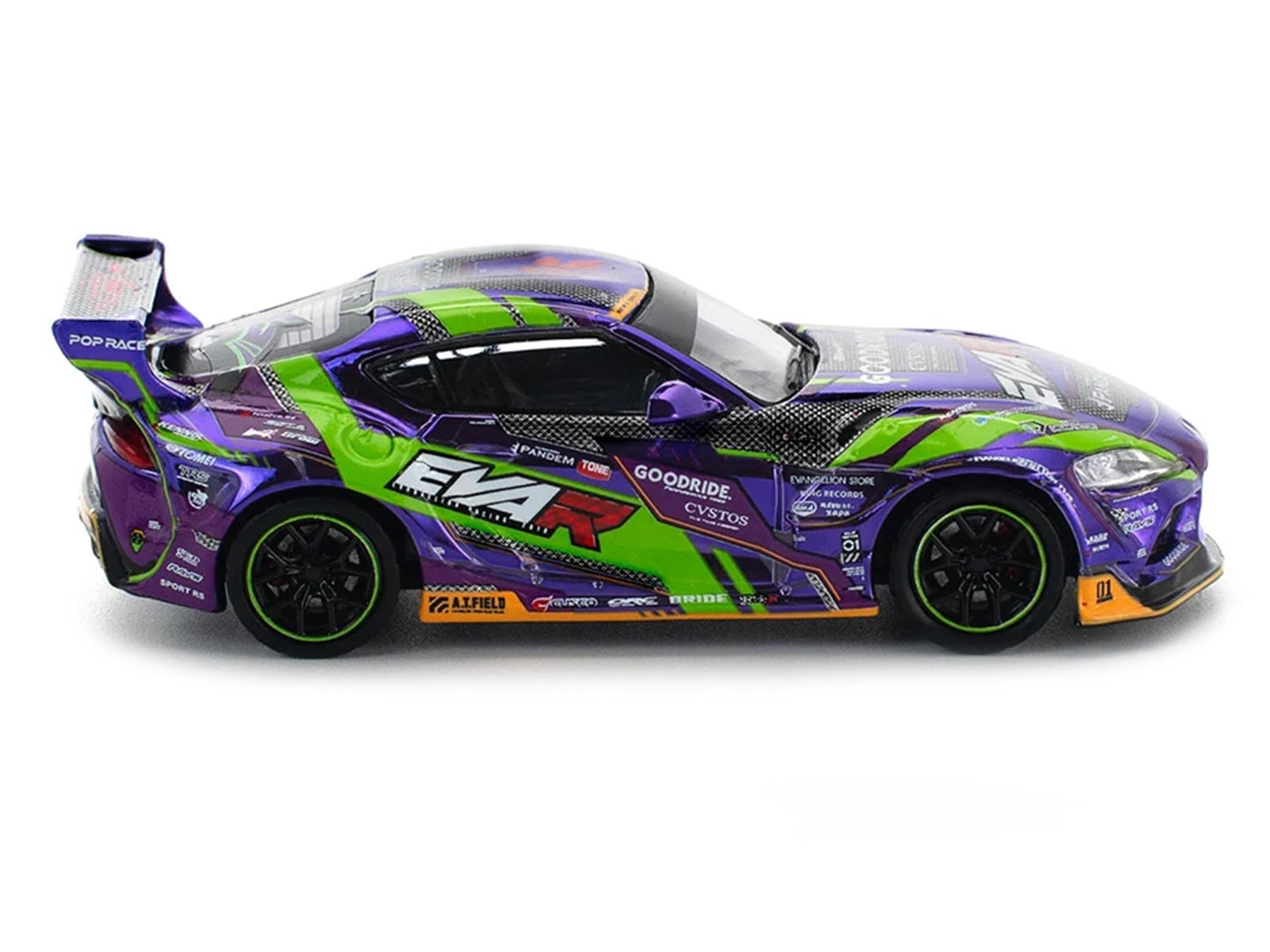 Toyota Pandem GR Supra RHD (Right Hand Drive) "EVA RT Test Type-01 GoodRide" Purple Metallic with Graphics 1/64 Diecast Model Car by Pop Race