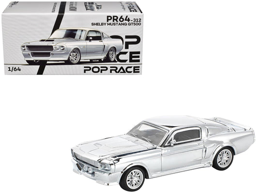 Shelby Mustang GT500 Silver Chrome 1/64 T&y Diecast Model Car by Pop Race