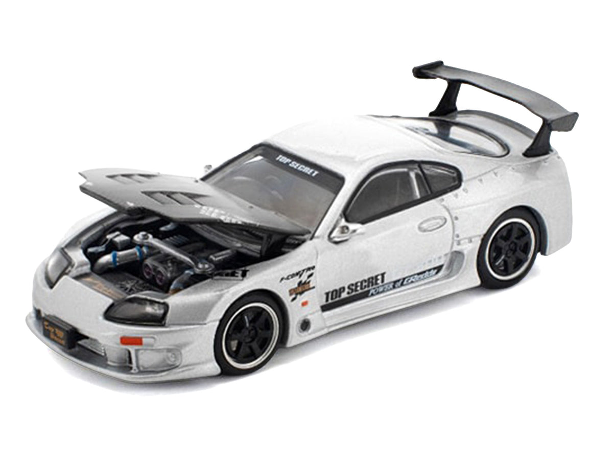 Toyota Supra GT300 RHD Silver Metallic Carbon 1/64 Diecast Model Car - Pop Race