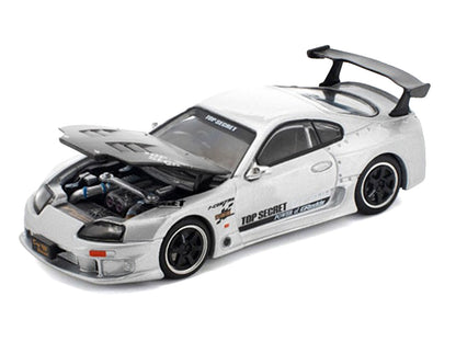Toyota Supra GT300 RHD Silver Metallic Carbon 1/64 Diecast Model Car - Pop Race