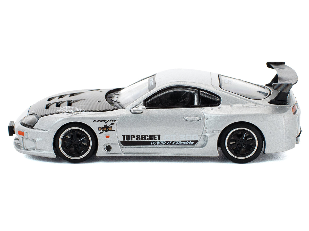 Toyota Supra GT300 RHD Silver Metallic Carbon 1/64 Diecast Model Car - Pop Race