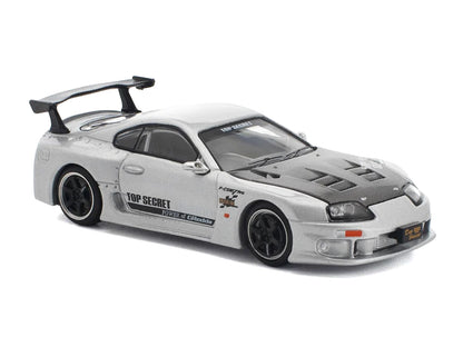 Toyota Supra GT300 RHD Silver Metallic Carbon 1/64 Diecast Model Car - Pop Race