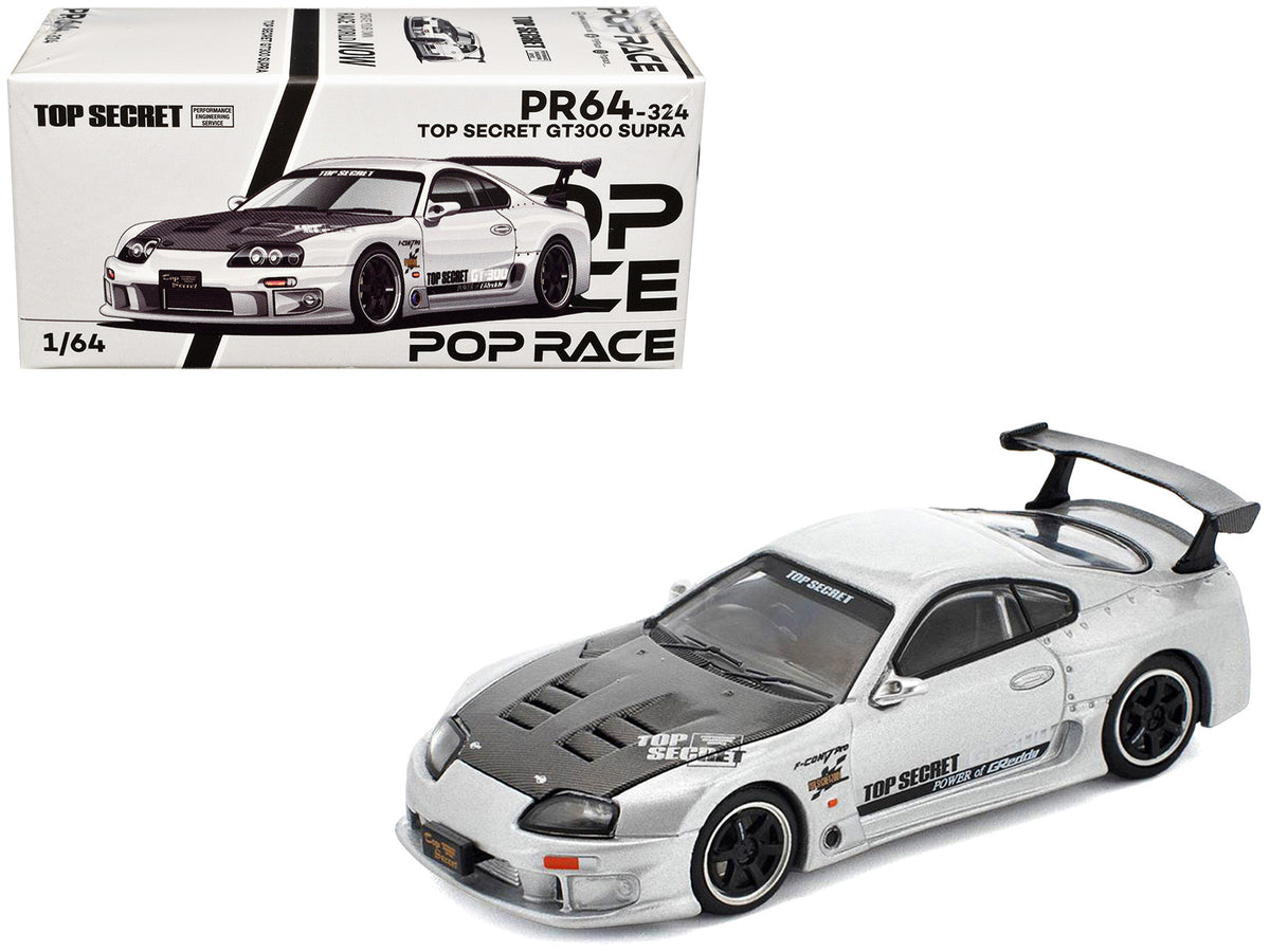 Toyota Supra GT300 RHD Silver Metallic Carbon 1/64 Diecast Model Car - Pop Race