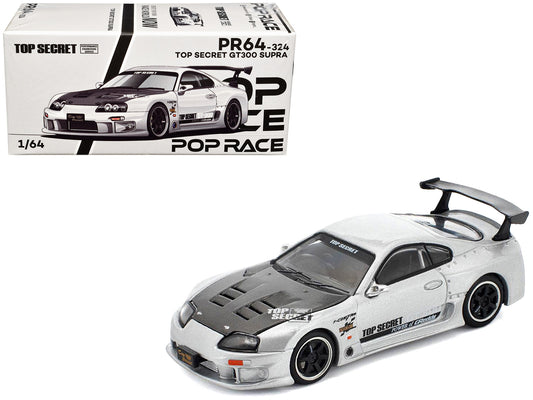 Toyota Supra GT300 RHD Silver Metallic Carbon 1/64 Diecast Model Car - Pop Race