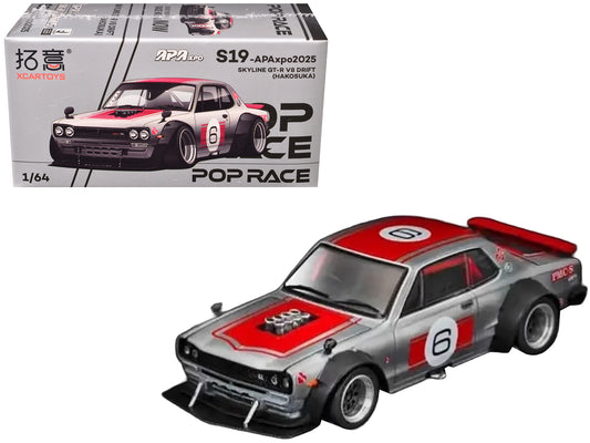 Skyline GT-R V8 Drift "Hakosuka" RHD (Right Hand Drive) #6 Silver Metallic with Red Stripes "APA XPO 2025 Exclusive" 1/64 T&y Diecast Model Car by Pop Race