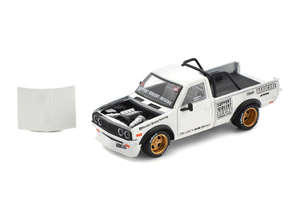 Datsun Pandem 620 Pickup Truck "Rocket Bunny Racing" White with Graphics 1/64 Diecast Model Car by Pop Race