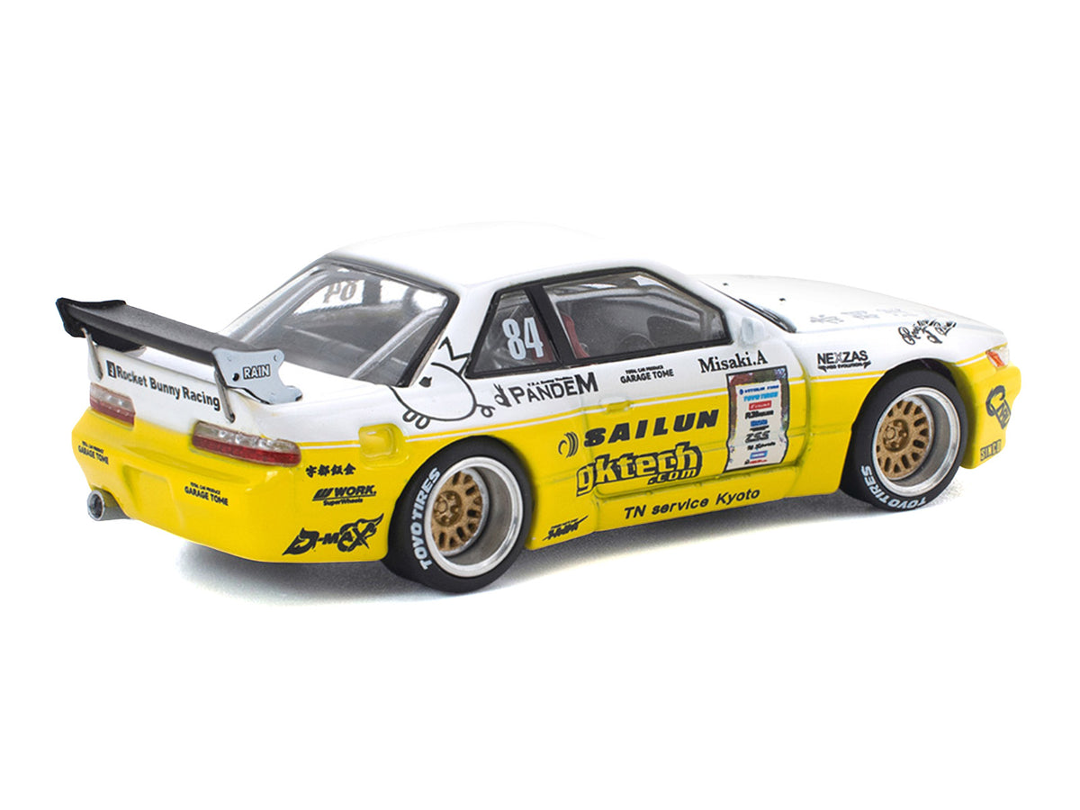 Pandem S13 RHD #84 White and Yellow with Graphics 1/64 Diecast Model Car